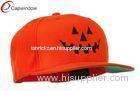 Embroidered Acrylic Wool Fitted Baseball Caps , Orange Halloween Pumpkin Face Design