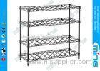 4 Tiers Black Mobile Wire Shelving / Wire Steel Shelving , 100kg Capacity