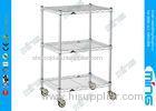 3 Tiers Chrome Mobile Wire Shelving with Wheels for Shoes Storage