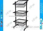 Black Slanted Baskets Wire Display Stands For Retail Store Use