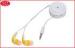 Yellow Earbuds One Way Retractable In Ear Earphone 80CM , White Wires