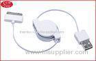 White USB 2.0 to 30 pin iPhone 4s Two Way Retractable Cable 1.2*3.2 MM Flat PVC
