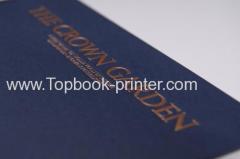 High-grade cloth cover gold-stamped hardcover brochure with gold cardboard dust jacket printing