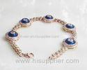 Trendy Ladies Evil Eye Jewelry Dark Blue Gold Plating 7 Inch Silver Bracelet