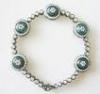 Gun Metal Bracelet Evil Eye Jewelry 7 Inch Light Blue Resin Glass