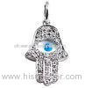 Unisex Hamsa Hand Jewelry White Enamel And Blue Evil Eye Hamsa Hand Pendant