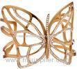 Wide Animal Themed Multicolor Crystal Gold Butterfly Bangle Bracelet