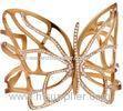 Wide Animal Themed Multicolor Crystal Gold Butterfly Bangle Bracelet