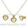 Yellow gold Ladies Jewelry Sets Hollow Heart With Pearl Wedding Jewelry Sets
