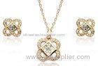 Womens Party Beautiful Gold Plating Jewelry Sets With Crystal Flower
