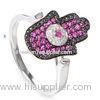 Solid Silver Hamsa Hand Jewelry Cubic Zirconia Fatima Hand Evil Eye Ring