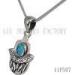 Vintage Hamsa Hand Jewelry Blue Opal Antique Silver Charm Pendant
