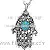 Retro Antique Silver Hamsa Hand Jewelry With Blue Opal Pendant