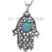 Retro Antique Silver Hamsa Hand Jewelry With Blue Opal Pendant