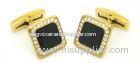 CNC Inlaid CZ stone Mens Gold Cufflinks Black epoxy resin adhesive