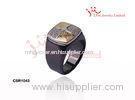 Yellow Gold Palted Black Ceramic Silver MenS Ring With Cubiz Zircon Silver Cross
