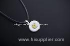 Big Yellow CZ With Fine Black Leather Chains Ceramic Silver Necklace In Rhodium Plated