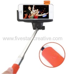 New Version of Wireless Bluetooth Extendable Selfie Stick Orange With Built-in Remote Control Function