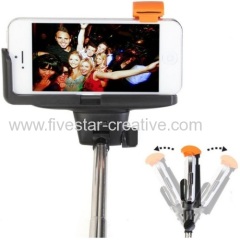 New Version of Wireless Bluetooth Extendable Selfie Stick Orange With Built-in Remote Control Function