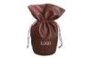 Round Base Pu Leather Drawstring Pouch Silkscreen Logo 17.5x25x11cm