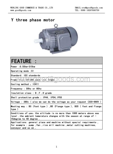 Y asynchronous motor 7.5KW 10hp 380/660v 