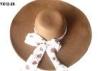 White Brown Packable Sun Hat , Paper String Crochet Sun Hat For Leisure Decoration