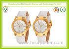Custom Personal Logo White Leather Strap Couple Wrist Watches Golden