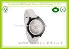 Logo Embossed Silicone Strap Quartz Movt Watches With White Interchangeable Band