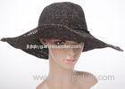 Gold Wire Crochet Raffia Sun Hats / Black Floppy Sun Hats With Big Brim For Church