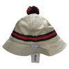 Yarn Ball Pom Pom Khaki Cotton Bucket Hats with Woven Ribbon