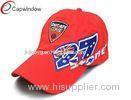 Red Cotton Racing Baseball Caps Flat Brim With 3D Embroidery , Adjustable