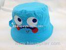 Infants Cotton Bucket Hat with Applique Blue Cartoon Style Flat top Cap
