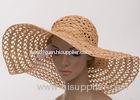 15cm Hollow Out Braid Raffia Sun Hats For Leisure , Natural Black / Beige Sun Hats