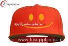 Embroidered Flat Brim Baseball Hats with Orange Big Smiley Face