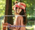 custom Red / Champagne Abaca Sinamay Ladies Hats With Bow Feathers
