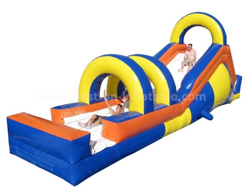 Inflatable double lane slip slide for amusement