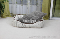 Luxury linen fabric pet beds with vintage printing square style