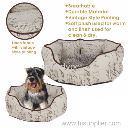 Luxury linen fabric pet beds with vintage octagon style