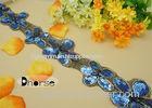 Bling Flower Shaped Blue Sequins Beaded Trims For Dresses , Decorative Beaded Trim