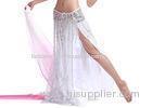 White Bright Spot Belly Dancing Skirts With Net Fabric And Satin Two Layer Plain Color