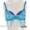 Shinning Sky Blue Belly Dance Sequin Bra Tops , Girls Belly Dance Performance Costumes