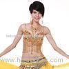 Beaded Yellow Belly Dancing Bra Tops With Jewels / Tassel For Dancing Performance