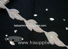 Leaf Shape Silver Beaded Bridal Rhinestone Applique Trim For Dresses