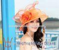 custom Big flower Orange / Purple Ladies Organza Hats for horse racing