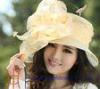 Fashion Yellow Ladies Organza Hats with Flower Trimming , customized
