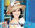 Coffee / Off White Church Ladies Sinamay Hat with Sinamay Bow / Feather Trim