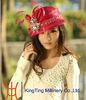 red Spring fashion Fancy Organza Ladies Sinamay Hat with feather