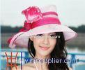 Nice Flower Trims Big Crown Red Ladies Sinamay Hat For Wedding
