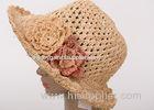 Natural 10cm Brim Raffia Sun Hats / Hollow Out Beige Crochet Sun Hat For Party With Flower