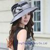 Grey / Black Wide Brim Church Hats with Flowers Polyester Women Fabric Twist Hats